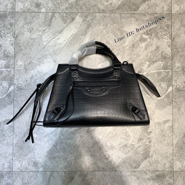 Balenciaga專櫃爆款鱷魚紋黑色大紋手袋手提包 638511 巴黎世家中號Neo Classic機車包 fyj1464